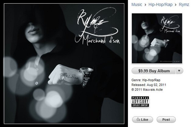 Rymz.JPG - Cover of album 'Marchand d'son" by Rymz, and screenshot of iTunes